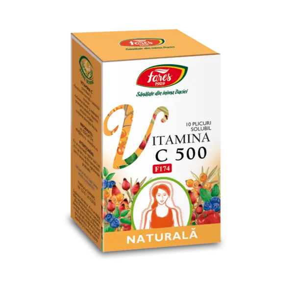 Vitamina C 500 naturala, 10 plicuri, Fares
