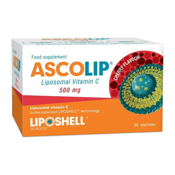 Vitamina C Lipozomala cu aroma de cirese 500 mg, 30 plicuri, Liposhell