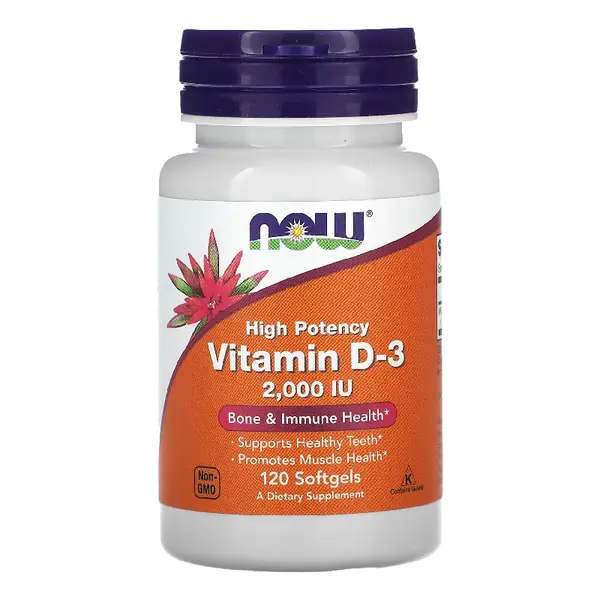 Vitamina D-3, 2,000 UI, 120 gelule moi, Now Foods