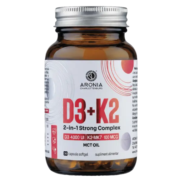 Vitamina D3+K2, 2-in-1 Strong Complex — doză foarte concentrată pentru sănătatea oaselor, dinților și mușchilor