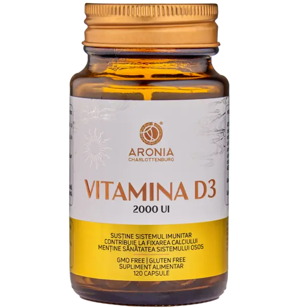 Vitamina D3 la 2000 UI — 120 capsule pentru susținerea oaselor, mușchilor și sistemului imunitar, asigurând consumul timp de 4 luni