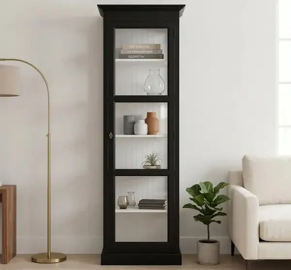 Vitrina cu 1 usa sticla, pereti sticla cu finisaj Black Antic / White