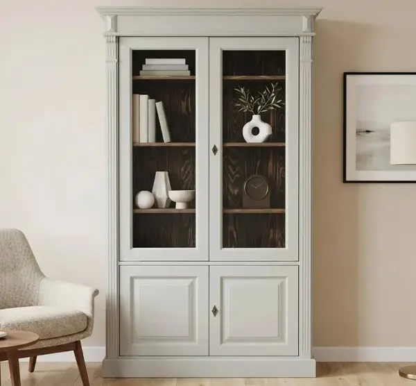 Vitrina cu 2+2 usi, Colectia Directoire cu finisaj Elephant Grey Antic / Chestnut Brown