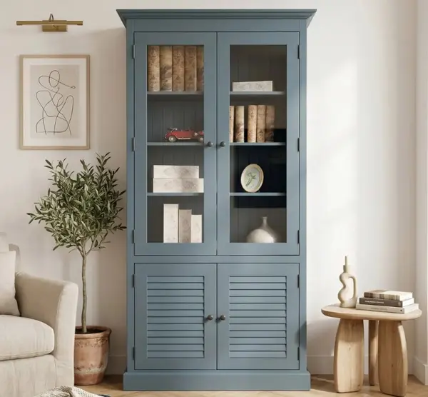 Vitrina cu 2 usi + 2 usi sticla, Colectia Shutter cu finisaj Greenish Blue