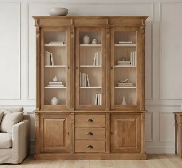 Vitrina cu 2 usi, 3 sertare BAS + 3 usi sticla SUP, Colectia Directoire cu finisaj Vopsit