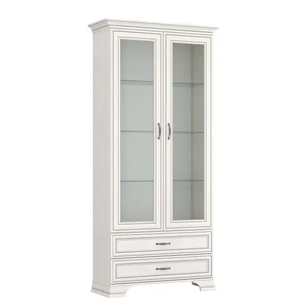 Vitrina cu 2 usi si 2 sertare TIFFANY II, geam, crem fineline, 99x39,9x212,1 cm
