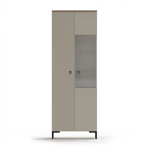 Vitrina DOMINICA, 2 usi, geam, taupe + stejar silverjack, 70x41x199 cm