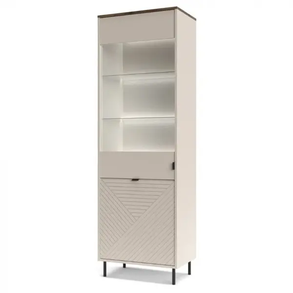 Vitrina EVO, 2 usi, geam, casmir + stejar castello, 63,4x40x194,6 cm