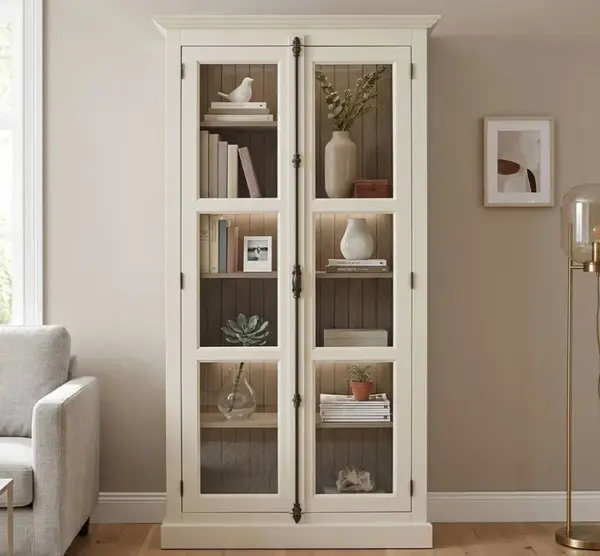 Vitrina sticla, 2 usi cu tija cu finisaj Light Greige / Ash Brown