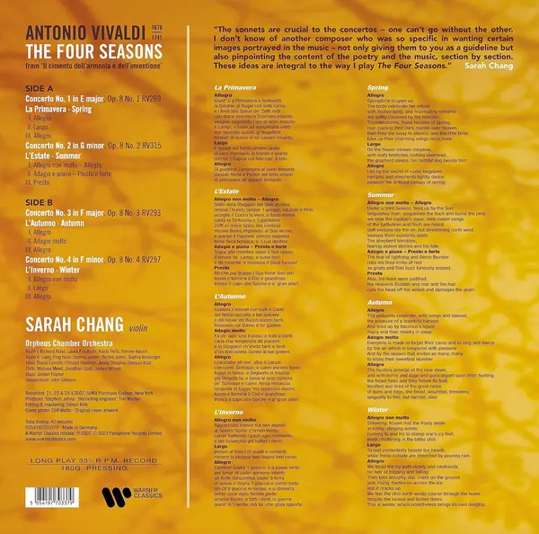 Vivaldi: The Four Seasons - Vinyl | Sarah Chang, Orpheus Chamber Orchestra