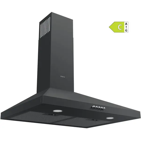 VIVAX Hota decorativa Vivax CHO-60CHC115T B, 59.6 cm, 115 W, 1 motor, 3 trepte de viteza, debit 452 m³/h, filtru aluminiu lavabil, iluminare LED, Negru