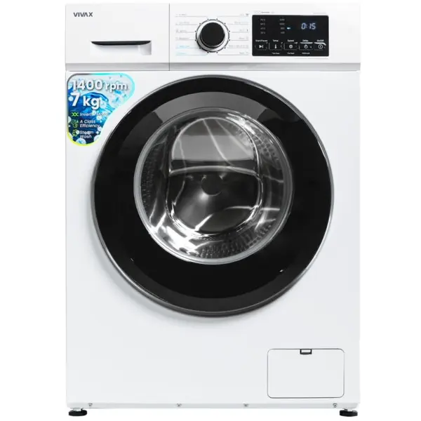 VIVAX Masina de spalat rufe VIVAX WFL-140712CI, 7kg, 1400 RPM, BLDC Motor Inverter, Clasa A, Steam, Baby Care, Eco, Display digital, Temperatura reglabila, Drum Clean Sterilization, Qucik Wash, Delay Start, 12 Programe, Alb