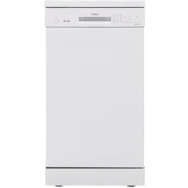 VIVAX Masina de spalat vase slim VIVAX DW-45942B, 9 Seturi, 4 Programe, Clasa E, Eco, Doua cosuri, Spalare 360°, Intensiv, Quick Wash, Half load, Control electronic cu iluminare LED, Avertizare sare, Protectie overflow, 45cm, Alb