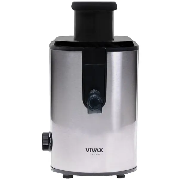 VIVAX Storcator de fructe si legume, VIVAX AJ-400, putere 400 W, diametru tub 6.5 cm, recipiente de suc si pulpa, Inox, Argintiu