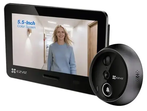 Vizor cu sonerie usa si monitor EZVIZ EP4 CS-EP4 (8MP) Golden, 4K 8MP, 5.5 inch, Wi-Fi, recunoastere faciala, PIR, audio, IP54 (Argintiu)