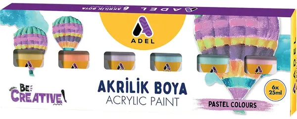 Vopsea acrilică Adel - Culori pastel, 25 ml, 6 culori