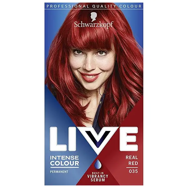 Vopsea de păr cremă permanentă Schwarzkopf Live Intense cu un finisaj strălucitor Volum 035 Roșu aprins
