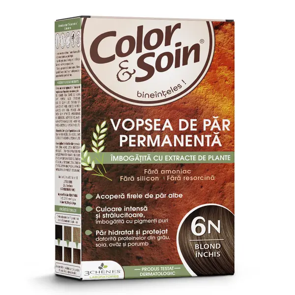 Vopsea de par fara amoniac, fara silicon, blond inchis, 6N, Color&Soin
