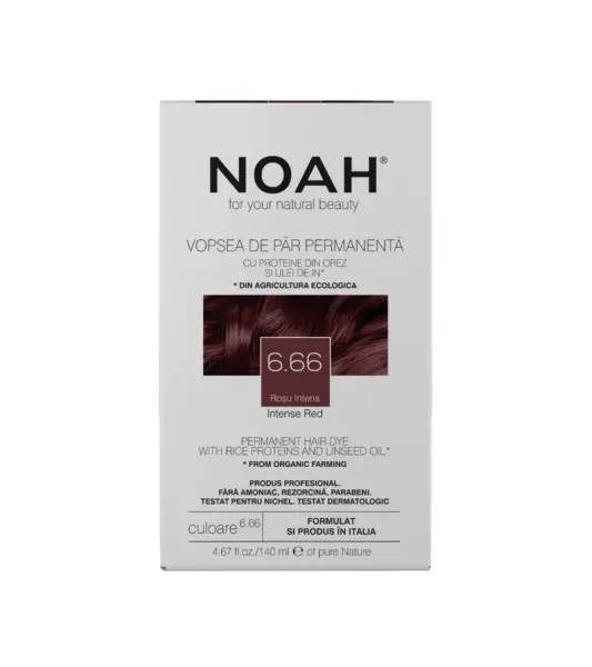 Vopsea de par naturala Rosu inchis (6.66), 140ml, Noah