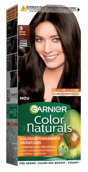 Vopsea de par permanenta Color Naturals 3 Saten Inchis, 112ml, Garnier