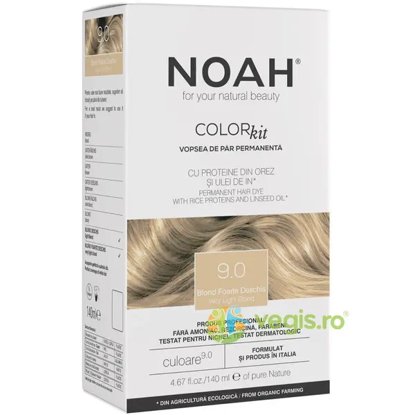 Vopsea de Par Permanenta cu Proteina de Orez si Ulei de In fara Amoniac Nuanta 9.0 Blond Foarte Deschis 140ml