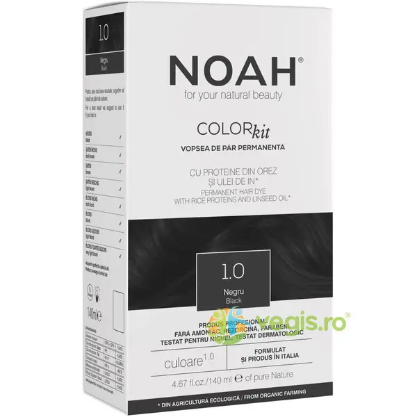 Vopsea de Par Permanenta cu Proteina de Orez si Ulei de In fara Amoniac Nuanta 1.0 Negru 140ml