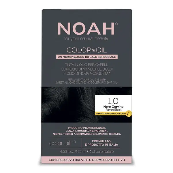 Vopsea de par permanenta fara amoniac, 1.0 Negru Intens, Color in Oil, 135 ml, Noah