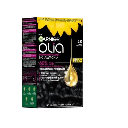 Vopsea de par permanenta fara amoniac 2.0 Black Diamond Olia, 174ml, Garnier