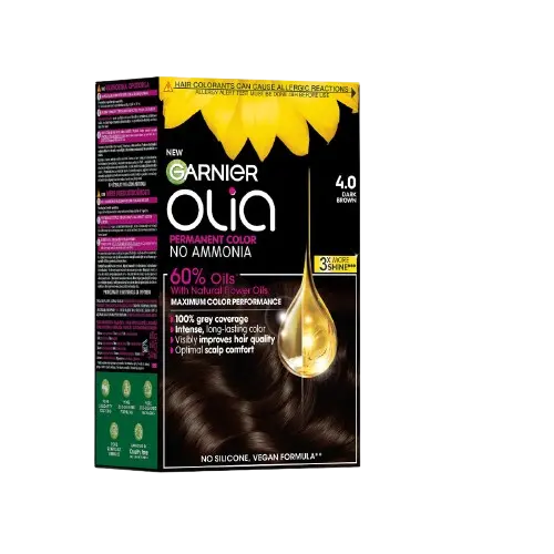 Vopsea de par permanenta fara amoniac 4.0 Dark Brown Olia, 174ml, Garnier