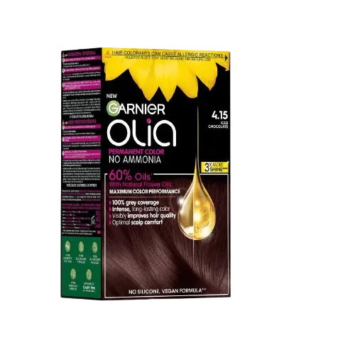 Vopsea de par permanenta fara amoniac 4.15 Iced Chocolate Olia, 174ml, Garnier