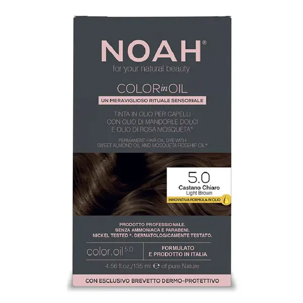 Vopsea de par permanenta fara amoniac, 5.0 Saten Deschis, Color in Oil, 135 ml, Noah