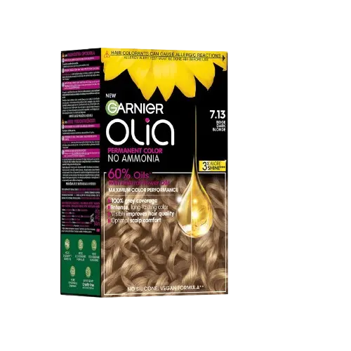 Vopsea de par permanenta fara amoniac 7.13 Beige Dark Blonde Olia, 174ml, Garnier