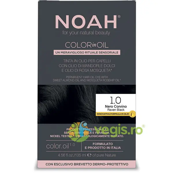 Vopsea de Par Permanenta pe Baza de Ulei 1.0 Negru Intens (Raven Black) fara Amoniac 135ml