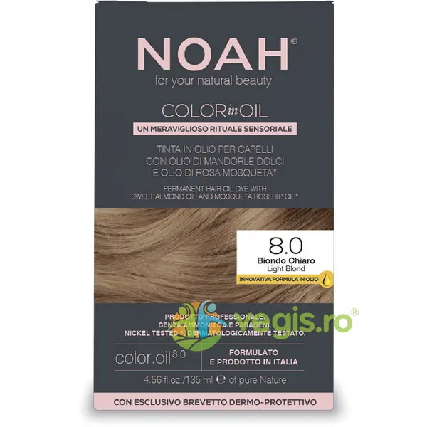 Vopsea de Par Permanenta pe Baza de Ulei 8.0 Blond Deschis (Light Blond) fara Amoniac 135ml
