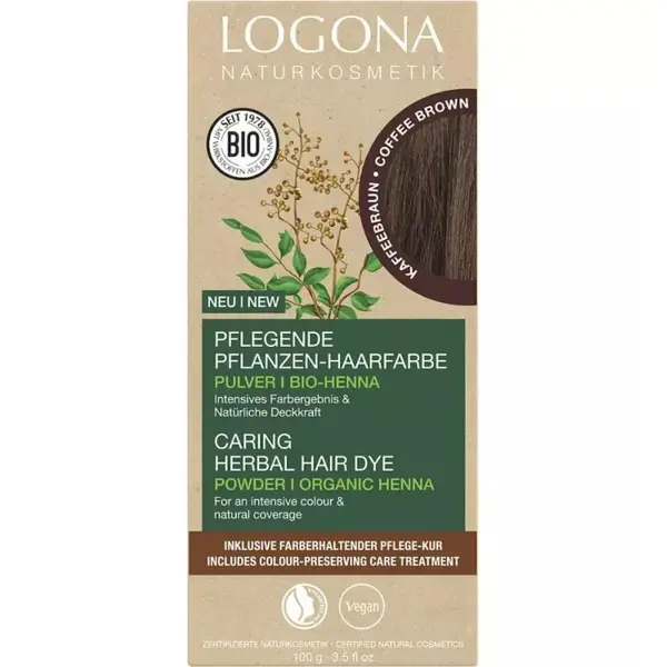 Vopsea de Par Pulbere, Bio, pe Baza de Plante, Castaniu Cafea, 100 g, Logona
