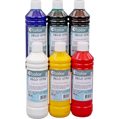 Vopsea lavabila pentru pictura pe sticla, set de 6 culori