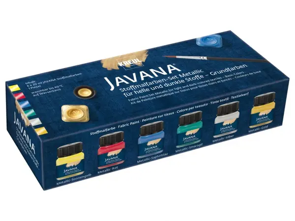 Vopsea pentru textile cu pensula inclusa,Javana Metallic Basic Kreul, 6 culori x 20 ml