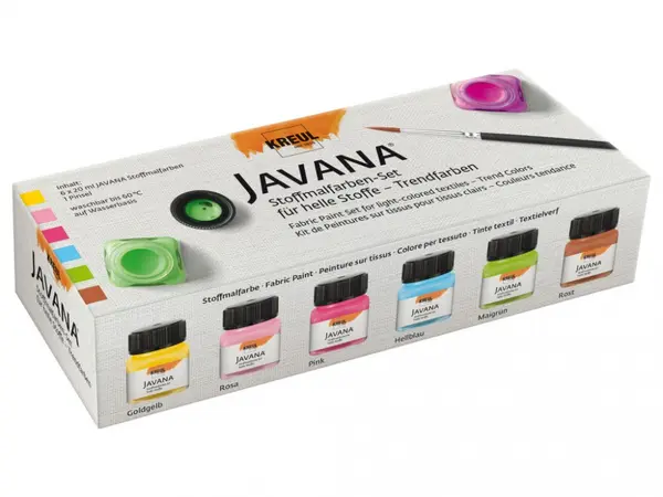 Vopsea pentru textile de culoare deschisa cu pensula inclusa, Javana Trend Kreul, 6 culori x 20 ml
