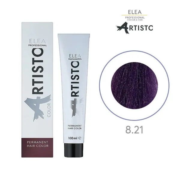 Vopsea permanenta pentru par Elea Professional Artisto Color, 8/21 Castaniu deschis violet intens, 100 ml