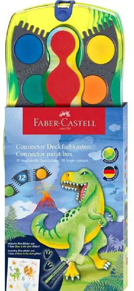 Vopsele acuarele Faber-Castell Connector - Dinozaur, 12 culori