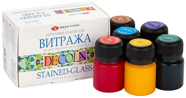 Vopsele pentru vitralii Paleta Nevskaya Decola - 6 culori, 20 ml