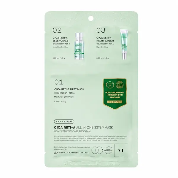 VT Cosmetic – Cica Reti-A All In One 3 Step Mask, 1.5g + 1.5g + 25g