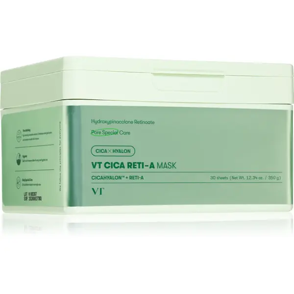 VT Cosmetics Cica Reti-A Mask mască textilă calmantă cu efect de întărire pachet mare 30 buc