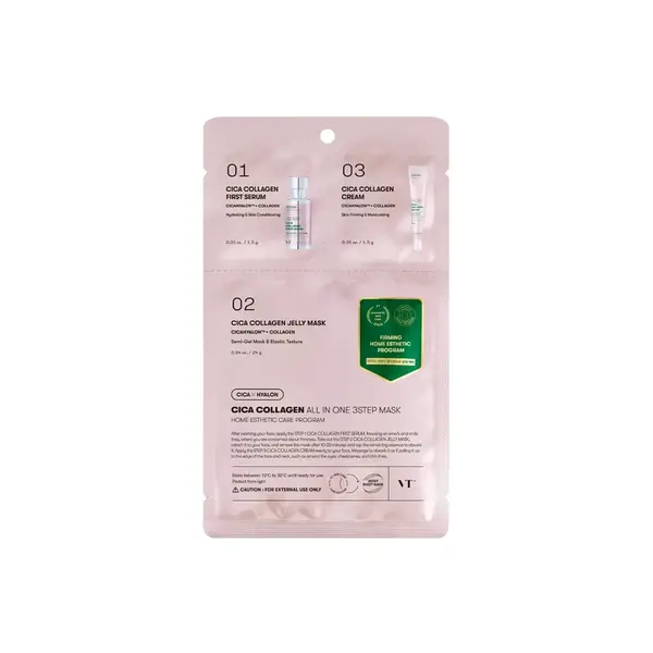 VT Cosmetics - Masca faciala cu colagen in 3 pasi, Cica Collagen All in One 3-step nourishing