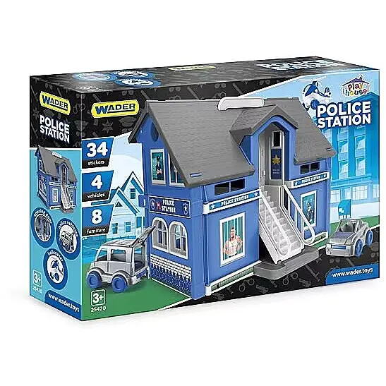 Wader Set de joaca Wader Play Hause Police Station, 25420, cu 4 vehicule, 8 piese mobilier