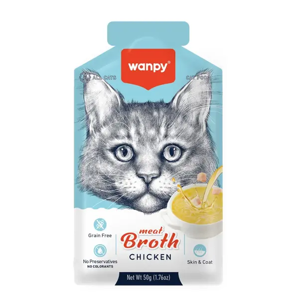 WANPY Meat Broth, Pui, plic hrană umedă pisici, (supă), 50g