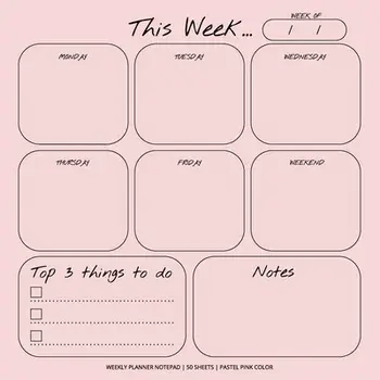 Weekly Planner Notepad: Pastel Pink Color, To Do List, Daily Agenda, Organizer, Desk Pad, 50 Sheets, Paperback/***