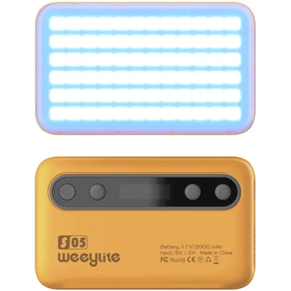 Weeylite Lampa LED On-Camera Weeylite S05, RGB, 2800-6800K, 108 LED-uri cu un indice ridicat CRI 95+, Galben