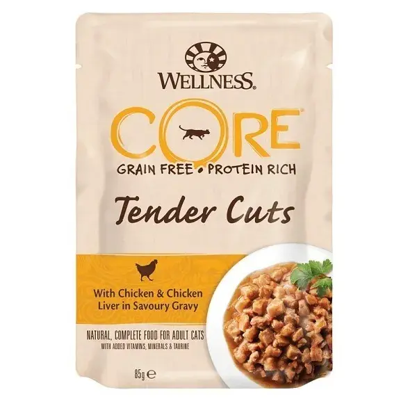 Wellness Core Cat Tender Cuts cu Pui si Ficat, in Sos, 85 g