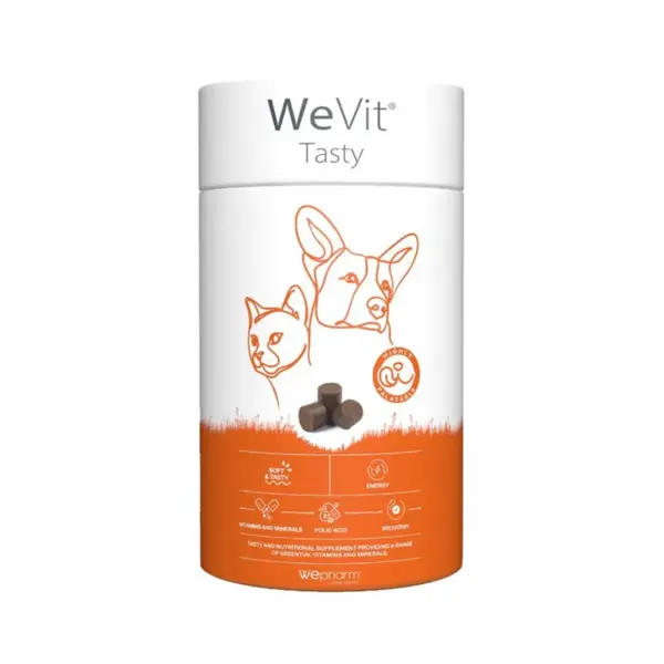 WEPHARM WeVit Tasty, supliment multivitamine câini, comprimate masticabile WEPHARM WeVit Tasty, XS-XL, supliment multivitamine câini, flacon, 30 comprimate masticabile
